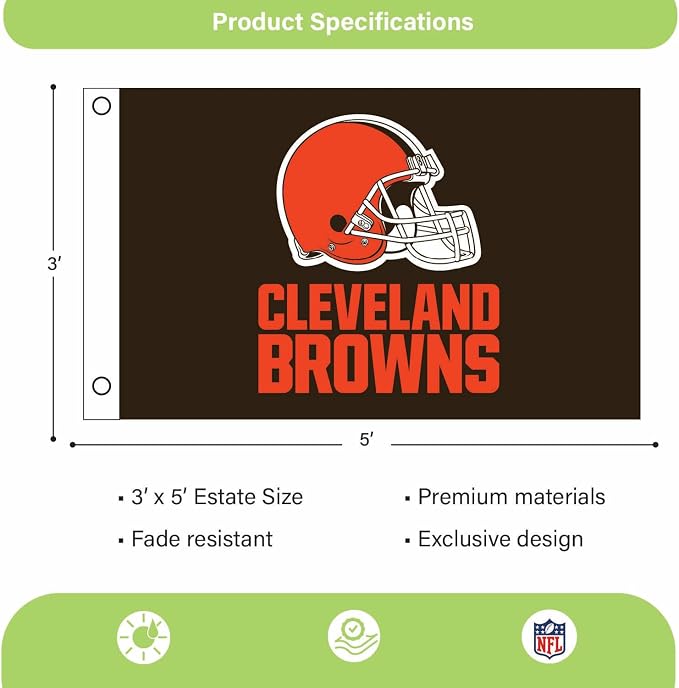 NFL Cleveland Browns 3' x 5' Outdoor Durable Flag with Grommets | Heavy Duty Flag & Banner for Outdoor Garden Patio | Indoor Wall Decor Flag for Room | Works with Flag Poles for Outside House