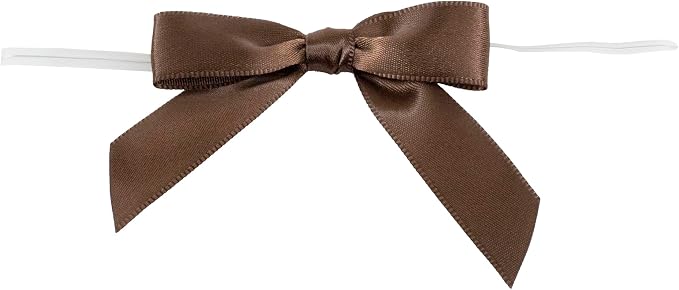 Reliant Ribbon 5171-09203-2X1 Satin Twist Tie Bows - Small Bows, 5/8 Inch X 100 Pieces, Brown