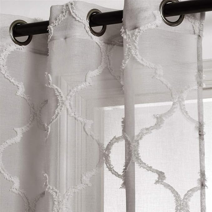 Lush Decor Gray Avon Trellis Grommet Sheer Window Curtain Panel Pair (84" x 38")