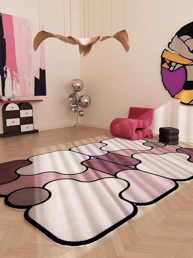 Irregular Geometric Splicing Pattern Carpet with Modern Art Style Beige Pink Brown Odd Shaped Rug for Classroom Nursery Dorm Farmhouse Bedroom Floor Mats Thin Fluffy Comfort Easy Clean Rugs 8x10