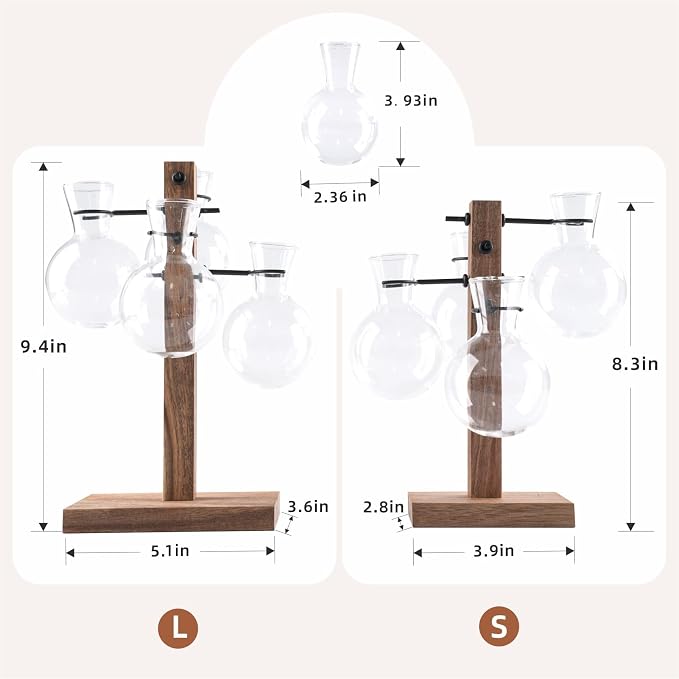 Plant Propagation Station with Large Acacia Wood Stand and 4 Glass Vases | Propagation Vases for Plants，Plant Stand Indoor，Birthday Gifts for Women,Gifts for Plant Lovers，Home & Garden Decor