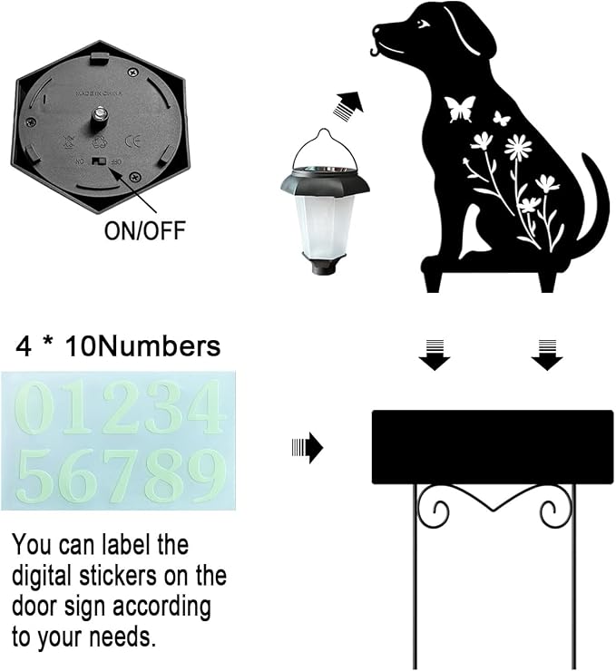 Dog Decorative Garden Stakes Yard Sign -Number with Glow in the Dark be Suited to Garden, Lawn, Outdoor Decor Dogs Holding Solar Lantern Decor Stakes