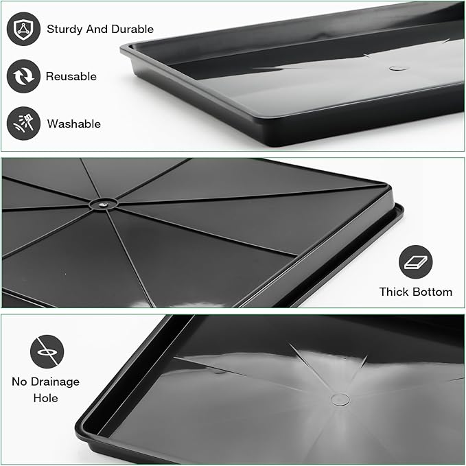 RooTrimmer 5 Pack Soil Blocking Trays(14"x12"x3"), Plastic Flat Plant Tray for Holding or Collecting Drainage Water, Elevated Microgreen Seed Starter Tray for Seed Germination (Black)