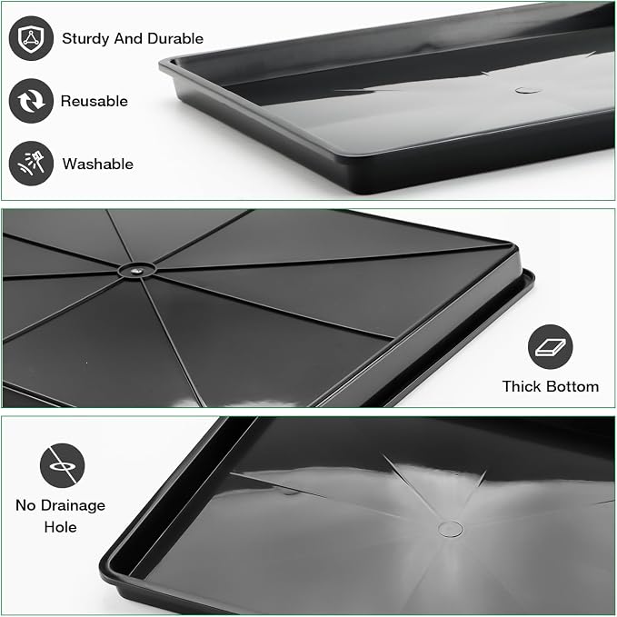 RooTrimmer 5 Pack Soil Blocking Trays with 2.8 inch (7CM) Square Nursery Pots 100pcs, Plastic Flat Plant Tray for Holding or Collecting Drainage Water, Seed Starter Tray for Seed Germination (Black)