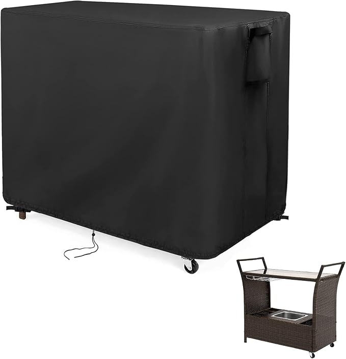 Kingling Outdoor Table Cover for Wicker Bar Cart, 44 Inch Waterproof Patio Bar Table Cover for Outdoor Beverage Serving Cart- 44''L x 19''W x 36''H(Black)