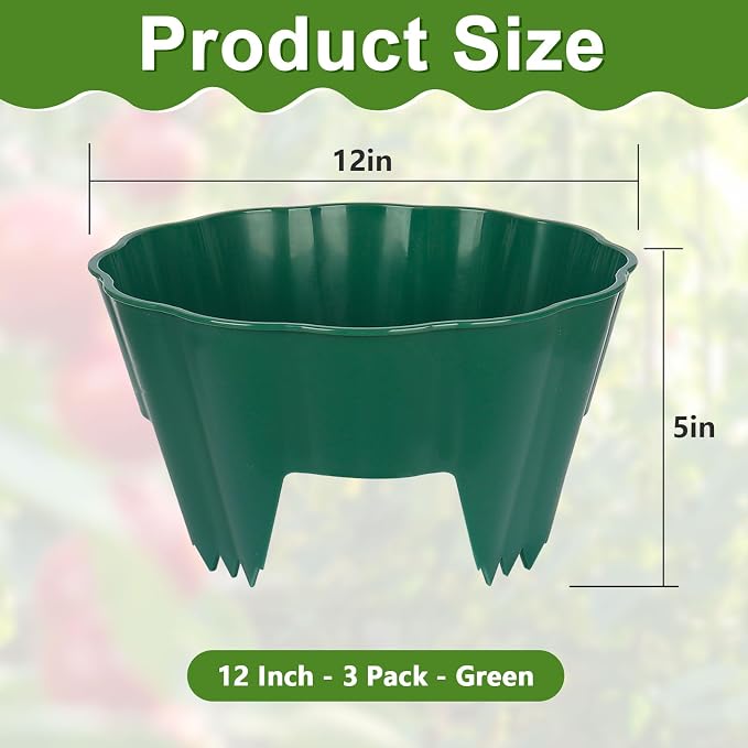 3 Pack Round Planting Grow Rings,12" Planting Protective Round Edging, Plant Support Rings to Protects Plants, Deep Watering Plant Collars for Vegetables Herbs Flowers (Green)