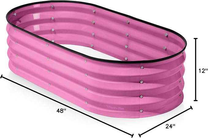 Plant & Plot Galvanized Raised Garden Beds Outdoor // 4×2×1 ft Planter Raised Beds for Gardening, Vegetables, Flowers (Pink) // Large Metal Garden Box