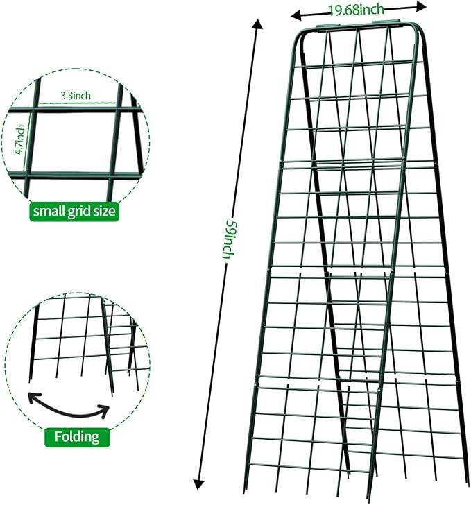 Heavy Duty Trellis for Climbing Plants, 59"x19.68" Adjustable Height Steel Cucumber Trellis, Powder Coated Metal Garden Trellis for Raised Beds,Tomatoes, Cucumbers & Outdoor Vines