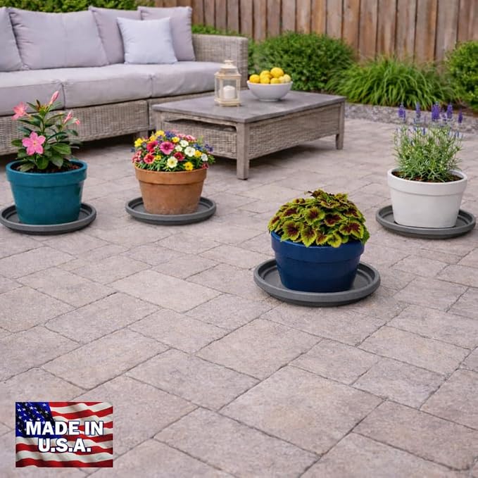 10 Inch Plant Saucer 6 Pack – Heavy Duty Plastic Plant Tray for Pots, Indoor & Outdoor Planter Saucers, Plant Drip Tray for Water Drainage, Durable, UV Resistant, Made in USA (Slate Gray)