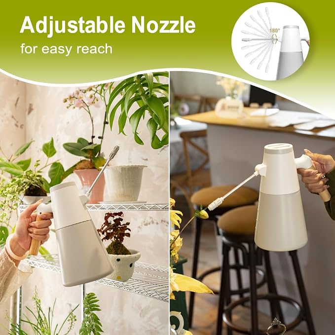 1.4L Electric Spray misting Bottle，Water Sprayer in Lawn and Garden, Outdoor Plants，Cleaning，Weeding; 180° Adjustable Long Nozzle; 2 Spray Modes; Battery Powered; Wood-Grain Handle