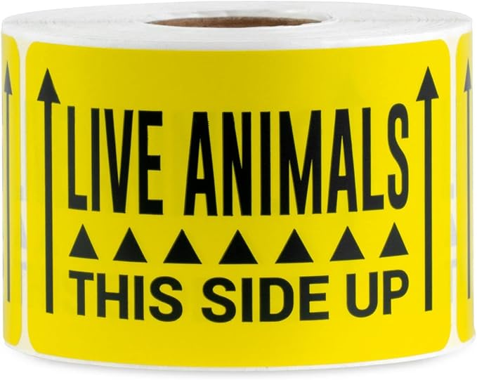 Live Animal Stickers, Yellow, 3 x 2 Inch, 300 Labels | This Side UP Messaging, Animal Care Stickers, Shipping & Handling Instructions, Warning / Caution Supplies