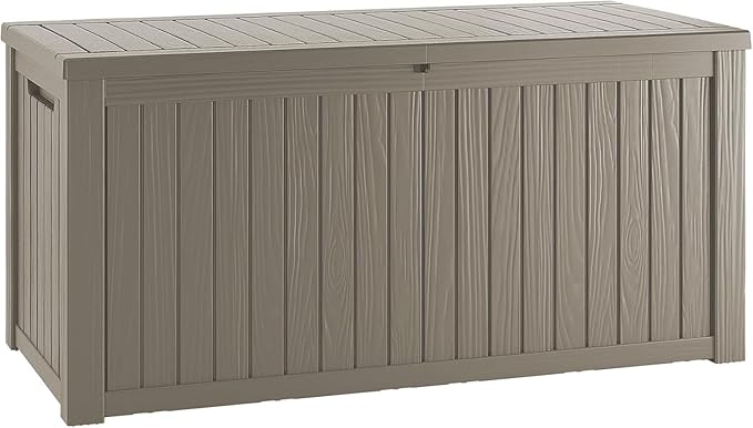 Outdoor Storage Box, 150 Gallon Waterproof Deck Box, Piston-Assisted Resin Trunk for Sectional Sofa Cushions, High-Capacity Lockable Double Storage Bench, Patio Lounge, Grey