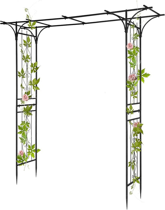 Garden Arch Trellis, Heavy-Duty Steel Frame Support Arbour Archway for Climbing Plant, Rose Vines, Vegetables, Outdoor Decoration for Lawn Backyard Party Wedding, Flat Top