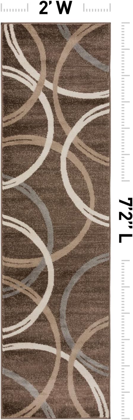 Rugshop Wavy Circles Modern Jute Backing Runner Rug Brown 2' x 7'2" | Runner, Size 2' x 7'2", Living Room, Bedroom, Dining Room, Home Office, Kitchen, Entryway, Hallway, Nursery, Kids Room