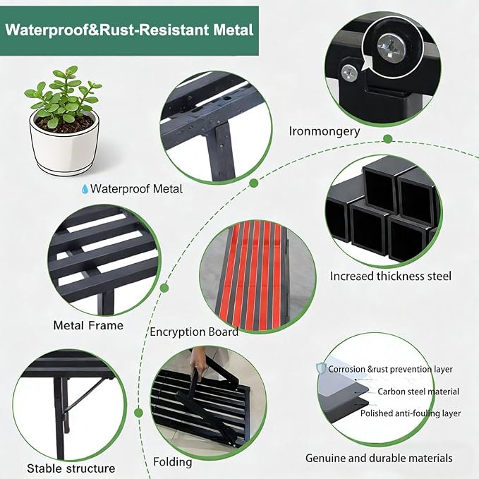Foldable Single Tier Plant Stand, Heavy Duty Iron Plant Shelf，Anti-Rust Waterproof Flower Pot Stand, Tool-Free Quick Fold, Modern Plant Display for Indoor Outdoor Patio Balcony Garden Livingroom Windowsill ,Plant Lovers, Display Stand （L33" x H7.8" x W...