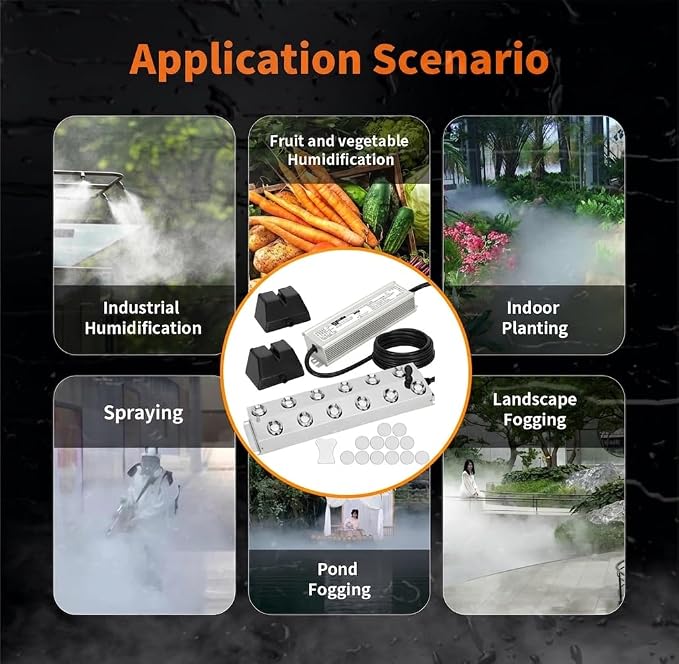 Ultrasonic Fogger Mist Maker 12 Heads, 9000ml/H 110V 400W Waterproof Ultrasonic Mister with Float, Pond Mister, Humidifier for Halloween, Vegetable Preservation, Greenhouse, Landscape