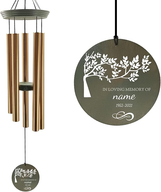 ASTARIN Memorial Tree of Life 36" Wind Chimes, Personalized Name Sympathy Wind Chime, in Memory of Loss Mom Loved One, Large Deep Tone Bereavement Windchimes for Outside Clearance(Produced in Texas)