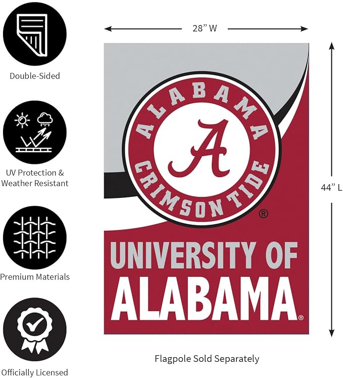 Team Sports America NCAA University of Alabama House Flag, 28 x 44, Double Sided Garden Flags for Outside, Outdoor College Flags & Banners for Garden Patio, Indoor Wall Decor Flag for Room