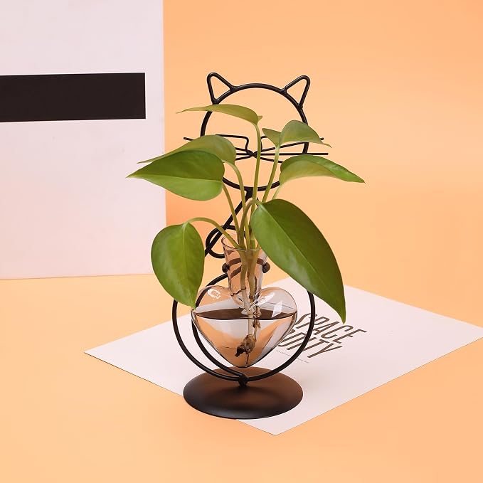 Plant Terrarium Plant Propagation Station Cat Lover Gifts for Women | Plant Lovers Home Office Decor Cat Desk Accessories