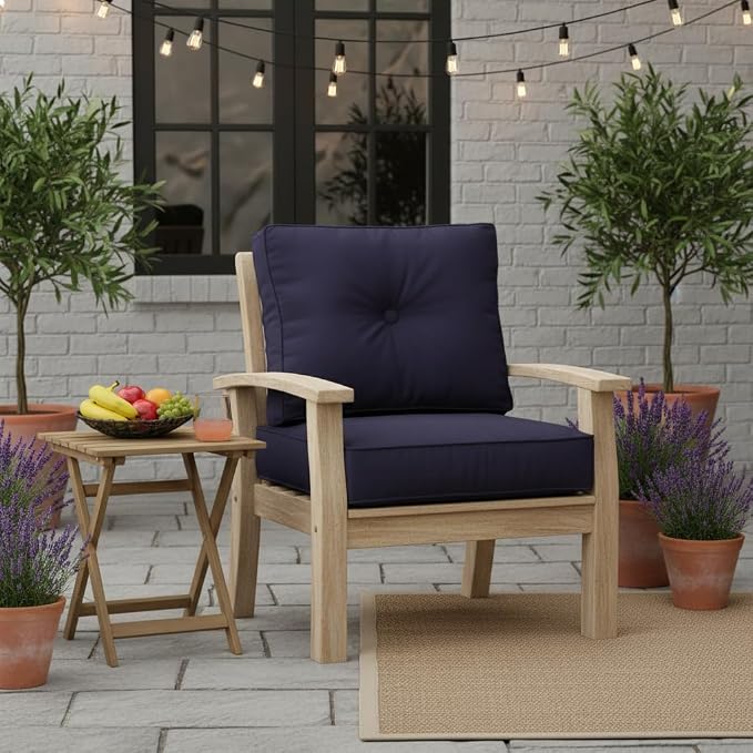 Sunbrella Deep Seat Cushion Set – Seat & Back Cushions for Patio Chairs, Sofas & Loveseats – Fade Resistant Outdoor Fabric, Ties, Zippered Cover, Cord Trim, Canvas Navy
