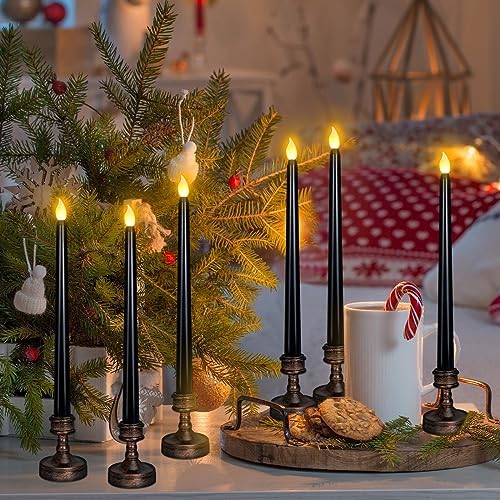 8 Pack Black Halloween Candles, Flameless Taper Candles with Base - Image 7