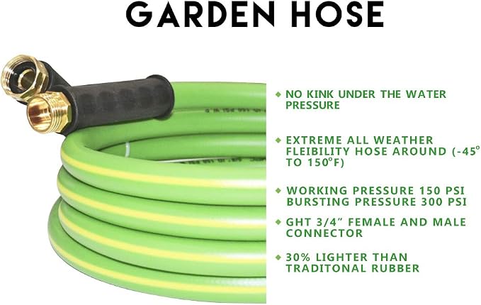 HQMPC Garden Hose 5/8" IDx10 Feet Hose No Kink Water Hose Heavy Duty Flexible Hose (10 Feet)