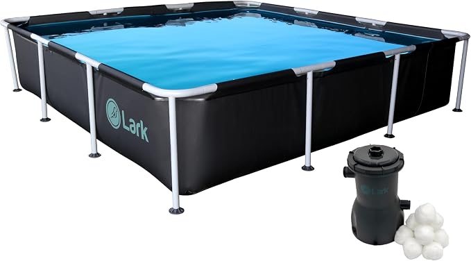 Lark 9 ft x 24 in Square Above Ground Pool with 530 GPH Filter Pump, Metal Frame Backyard Swimming Pool, Filter Ball Technology, Durable Steel Frame, Easy Setup Family Pool