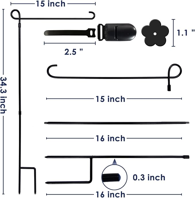 YEAHOME 2PC Garden Flag Holder Stand, Weather-Proof Yard Flag Pole Black Metal Powder-Coated Flagpole with Tiger Clip and Rubber Stopper for Garden Flags Outdoor Decorations