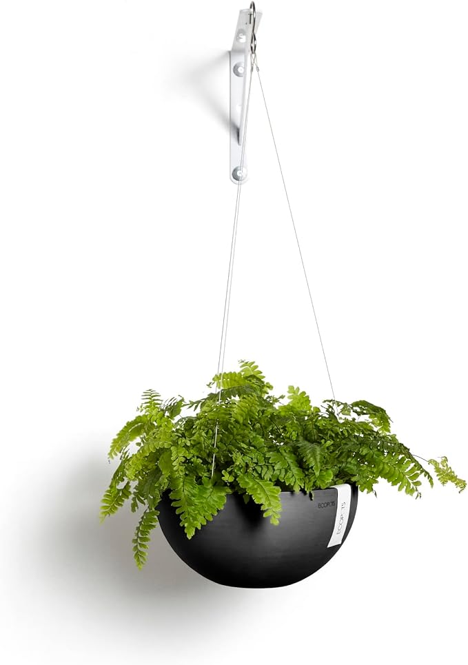 Ecopots Hanging Brussels Durable Modern Round Indoor/Outdoor Recycled-Based Composite Flower Pot Planter, Dark Grey, 13"