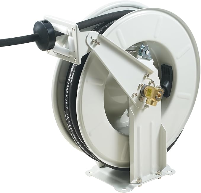 VEVOR Fuel Hose Reel, 1/2" x 50', Extra Long Retractable Machine Oil Hose Reel, Spring Driven Auto Swivel Rewind, Heavy-Duty Carbon Steel Construction with Hose for Auto Repair, Industries, 2300 PSI