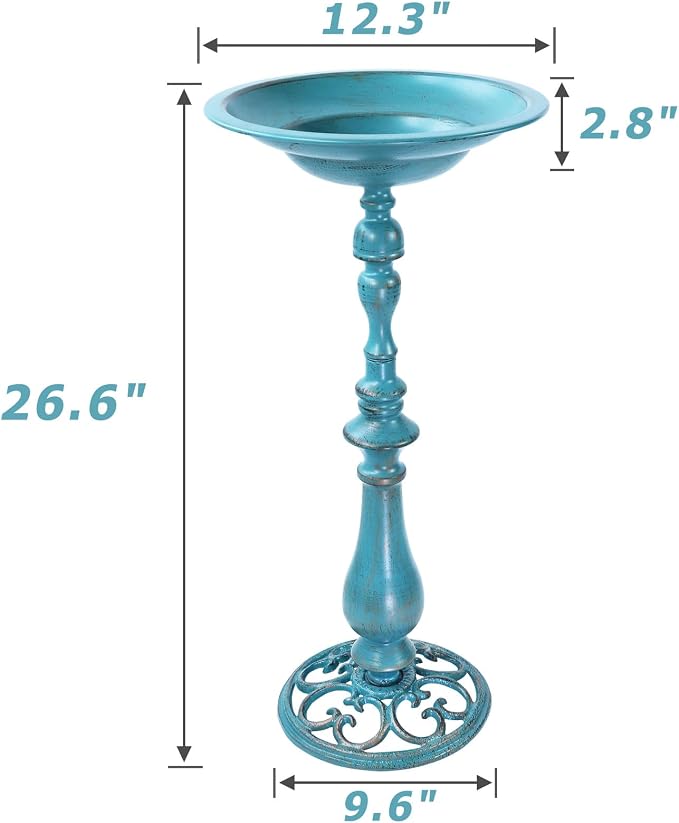 26.6"H Cast Iron Pedestal Bird Bath,Metal Birdbath for Outdoors (Blue) | Bird Bath for Outside,Tall Bird Baths,Bird Feeder Seed Tray for Garden Yard Decor
