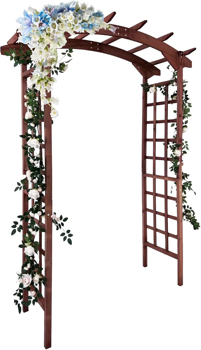 Garvee 85 in Wooden Garden Arbor,Solid Fir Wood Trellis for Plant Climbing,Wedding Ceremony Decoration Pergola for Garden Backyard,Lawn,Teak