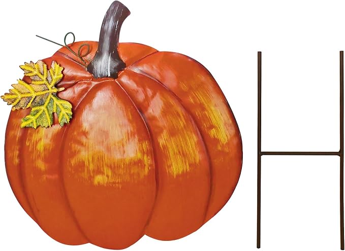 Veclotch Metal Pumpkin Garden Stake Outdoor Fall Decor, Decorative Pumpkin Yard Sign Outside Garden Lawn Décor for Autumn Harvest Thanksgiving Halloween Decoration (1)
