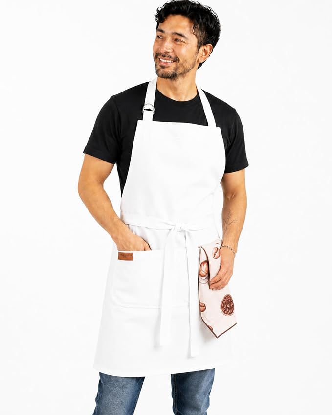 100% Cotton Kitchen Apron with 2 Pockets – Adjustable Chef Apron for Cooking Baking BBQ – Unisex Apron