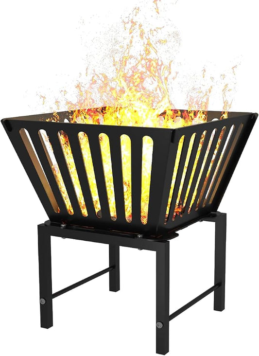Mondazie Outdoor Fire Pit — 17 Inch Portable with Storage Bag for Camping, Patio Heating, Picnic and BBQ, Trapezoid Vertical Hollow, Black