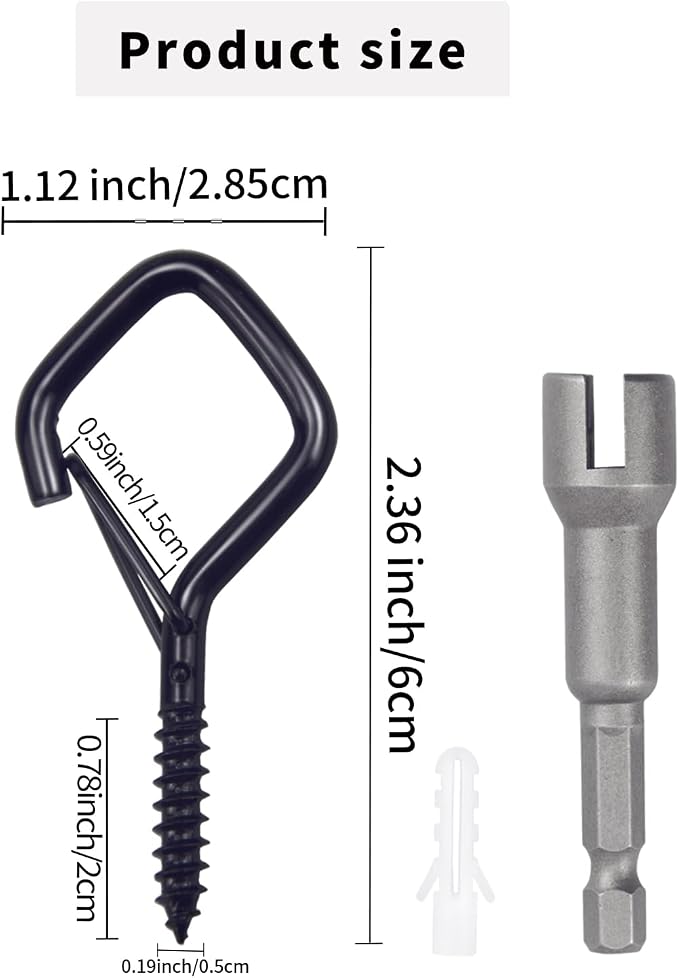 100 PCS Black Eye Screw Hooks for Hanging Heavy Duty with Safety Buckle.Metal Ceiling Hooks for Hanging Plants Cup Wind Chime Bird Feeders Patio Lights At Indoor&Outdoor