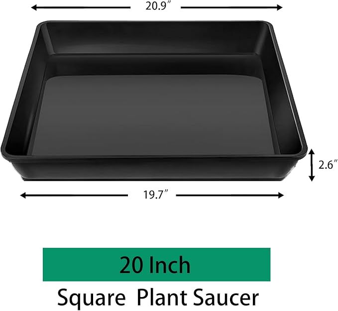 Square Plant Saucer 20 Inch 5 Pack, Planter Trays for Flower Pots, Plant Water Catcher Drip Dishes, Plastic Bottom Watering Plates Indoors and Outdoors - White