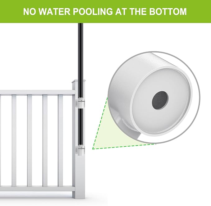 Heavy Duty Deck Railing Umbrella Holder, Patio Umbrella Stand for 1-2 Inch Poles, Space-Saving Design, Secure & Sturdy Flat Mount for Deck Railing, Balcony, Outdoor Courtyard, Fences, White