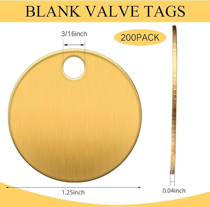 Hicarer 200 Pcs Solid Tags for Stamping Round Key Tags Blanks with Hole for Pets Plants Doors Pipe Valves Equipment Tool and Keys Labeling (Brass,1.25 Inch)