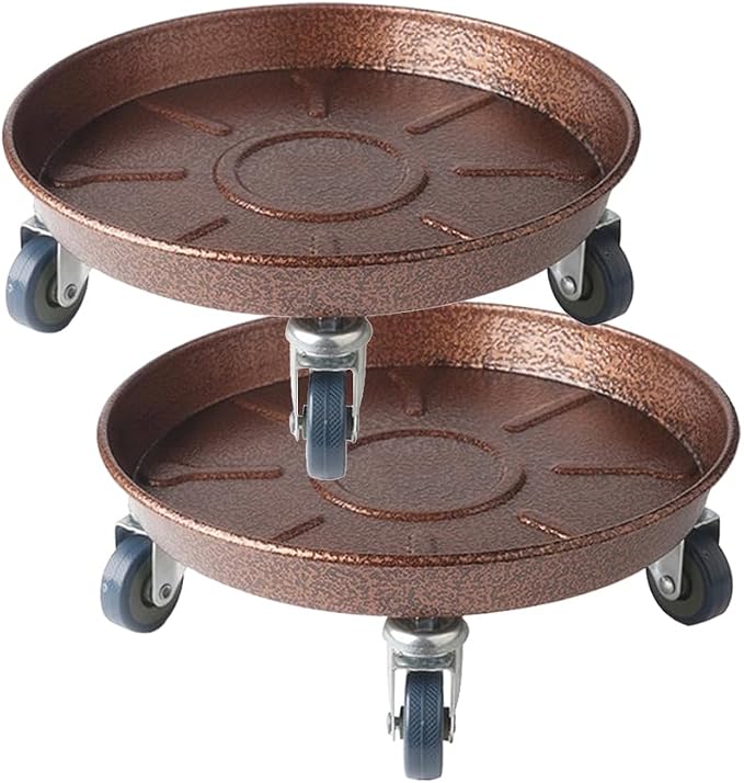 10" Heavy Duty Plant Dolly with Wheels, 160lbs Metal Rolling Plant Stand with Casters, Round Wheeled Planter Caddy Roller Base Carry Potted Tree Flower Pot for Indoor Outdoor Garden, 2 Pack, Bronze