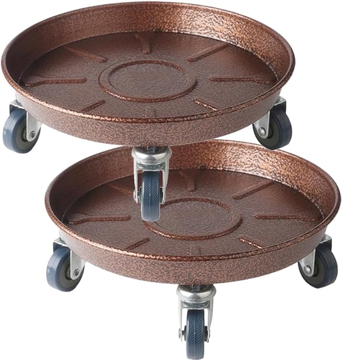 2 Pack 14" Heavy Duty Plant Dolly with Wheels, 280lbs Metal Rolling Plant Stand with Casters, Round Wheeled Planter Caddy Roller Base Carry Potted Tree Flower Pot for Indoor Outdoor Garden, Bronze