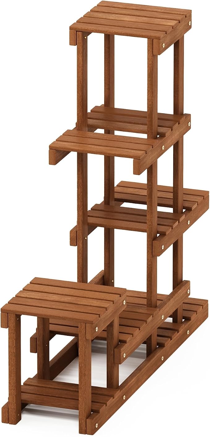 Furinno TIOMAN Plant Stand Outdoor, Multiple Tier Plant Shelf, Tiered Plant Stand Indoor, Outdoor, Patio, Garden, Balcony, Light Wood