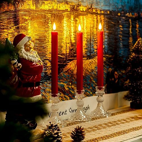 Homemory 6 Pcs Flameless Taper Candles with Remote Timer Dimmer, Red Battery Operated Candlesticks Flickering, Plastic Led Taper Candles Realistic, 9.6 Inches for Party Holiday Celebrations Christmas - Image 4