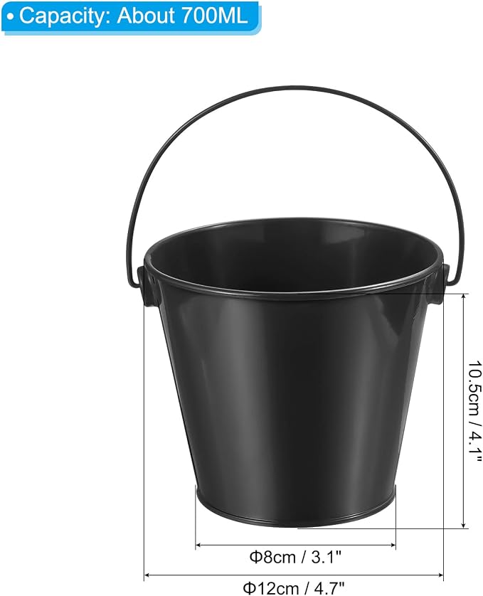 PATIKIL 4.7 Inch Colored Metal Buckets, 4 Pack Pencil Holder Buckets Round Metal Planter Pails Container with Handles for Classroom Crafts, Black