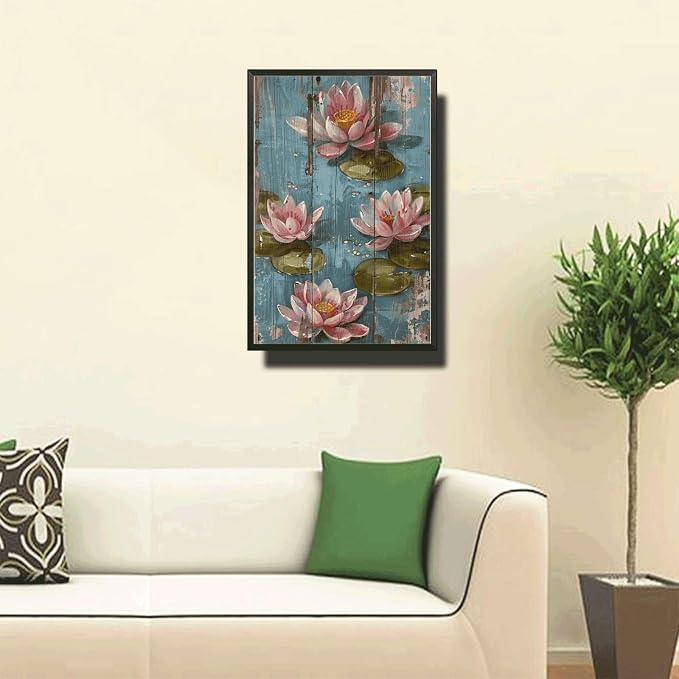 Metal Sign Tin Sign Vintage Wall Art Vintage Tranquil Water Lilies Tin Sign for Shabby Chic Interiors Rustic Elegance and Corrosion Re Vintage Sign for Home Decor 12×16 Inches with Metal Frame
