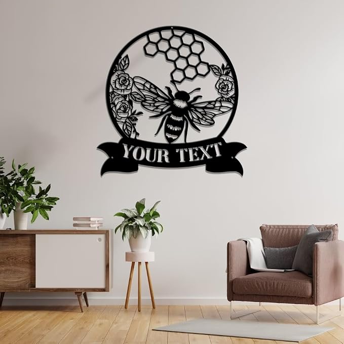 MeMate Garden Sign to Personalize, Bee Farm Sign, Custom Name Sign Metal for Bee Lovers, Bee Garden Art Decorations, Personalized Bee Farm Sign, 8-24 inches Large Metal Sign, Gift for Beekeeper