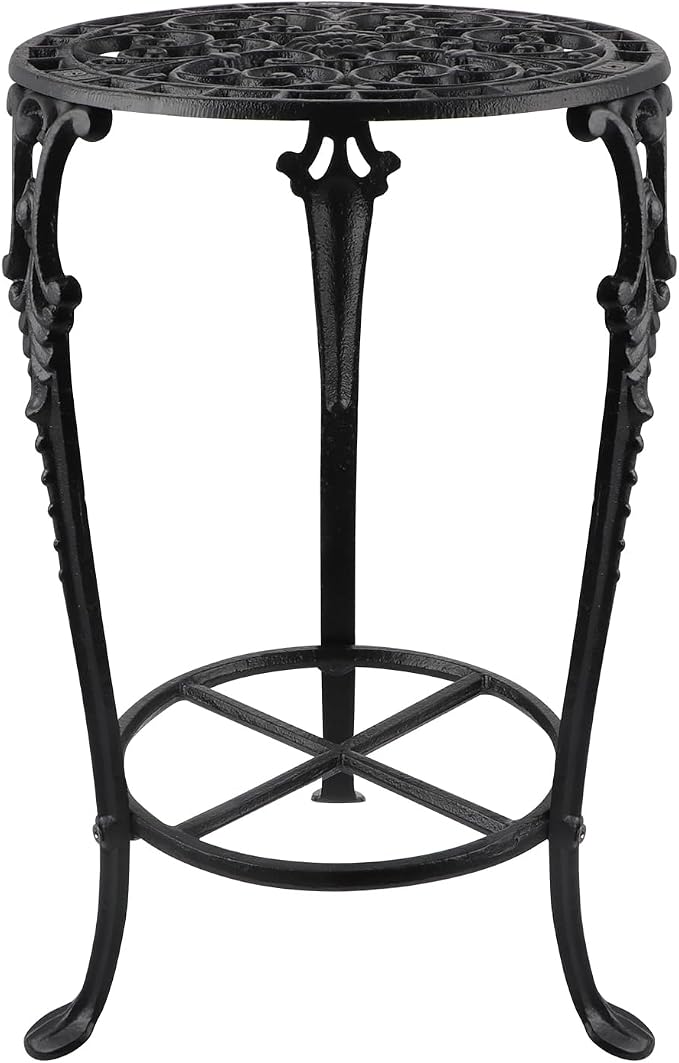 Vintage Cast Iron Plant Stand, 18.8" Tall Flower Pot Holder, 2 Tiered Potted Planter Rack for Living Room, Bedroom, Kitchen, Porch (Black)