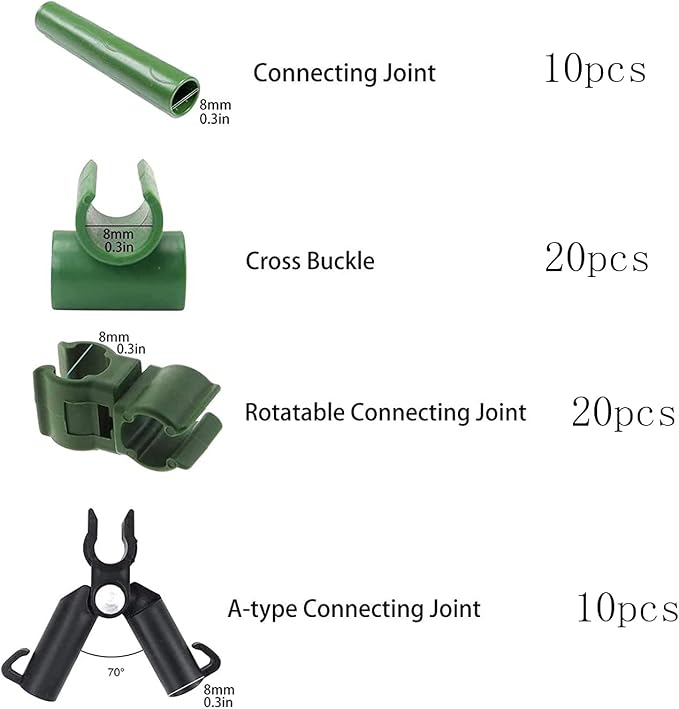 60pcs Adjustable Plant Trellis Connector Clip 3 Types Plant Stake Connectors Garden Tomato Sticks Clip for Plant Supports Climbing (8mm)