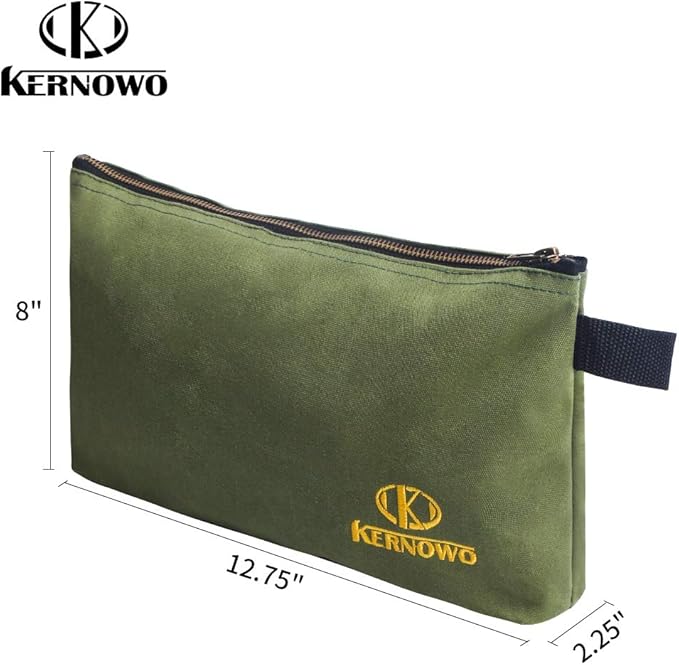 Premium Canvas Tool Pouch Zipper Bag,Small Tool Bag,Multipurpose Storage Pouch(4Pack 12.75x8x2.25 inch 20oz Water Resistant Heavy Duty Army Green Flat Bottom Tool Bag with Brass Zipper)