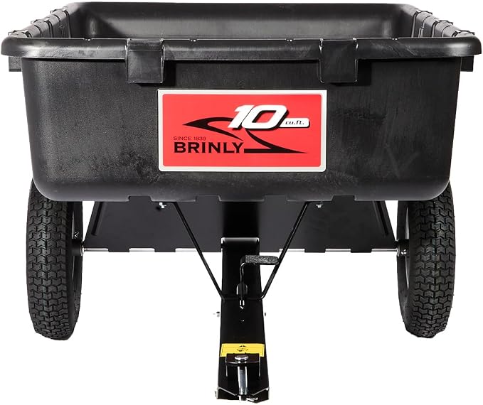 Brinly 10 cu.ft. 650lb Heavy Duty Tow-Behind Poly Utility Cart & Dump Trailer with Magnetic Hitch Pin & Compression Molded Bed